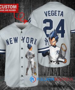 New York Yankees x Vegeta Super Saiyan Dragon Ball Z with Trophy Custom Baseball Jersey Gray