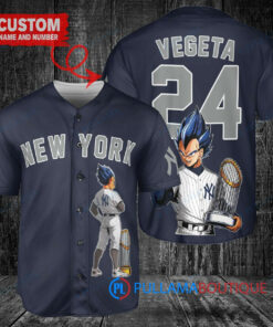 New York Yankees x Vegeta Super Saiyan Dragon Ball Z with Trophy Custom Baseball Jersey Navy