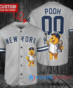 New York Yankees x Winnie the Pooh with Trophy Custom Baseball Jersey Gray