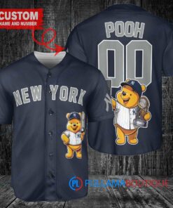 New York Yankees x Winnie the Pooh with Trophy Custom Baseball Jersey Navy