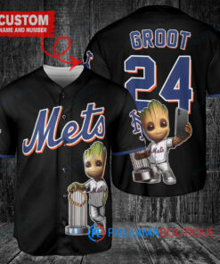 NY Mets Baby Groot Marvel Guardians Of The Galaxy Baseball Jersey Black