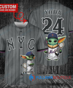 NY Mets Baby Yoda Star Wars Mandalorian Trophy Baseball Jersey Graphite City Connect