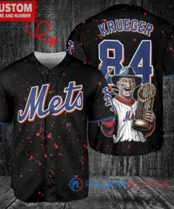 NY Mets Freddy Krueger Halloween World Series Trophy Baseball Jersey Black