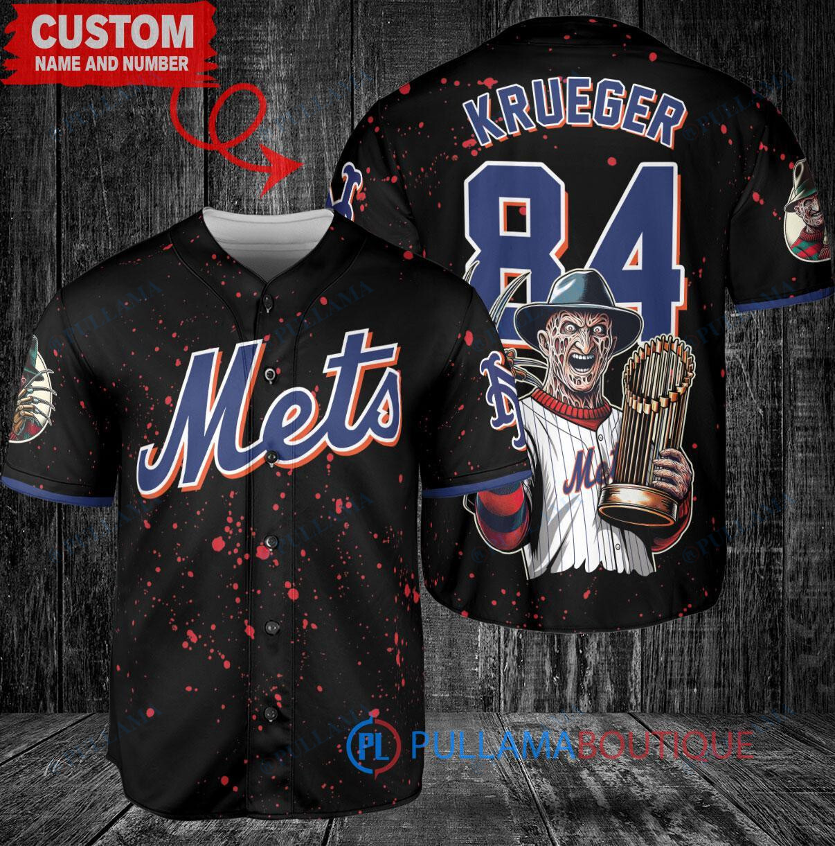 Houston Astros x Freddy Krueger A Nightmare on Elm Street Halloween with World Series Trophy Custom Baseball Jersey Navy City Connect