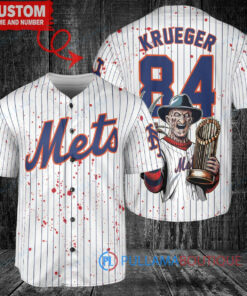 NY Mets Freddy Krueger Halloween World Series Trophy Baseball Jersey White