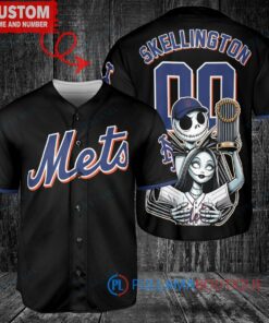 NY Mets Jack Skellington Sally World Series Trophy Baseball Jersey Black