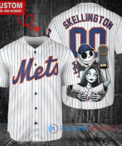 NY Mets Jack Skellington Sally World Series Trophy Baseball Jersey White