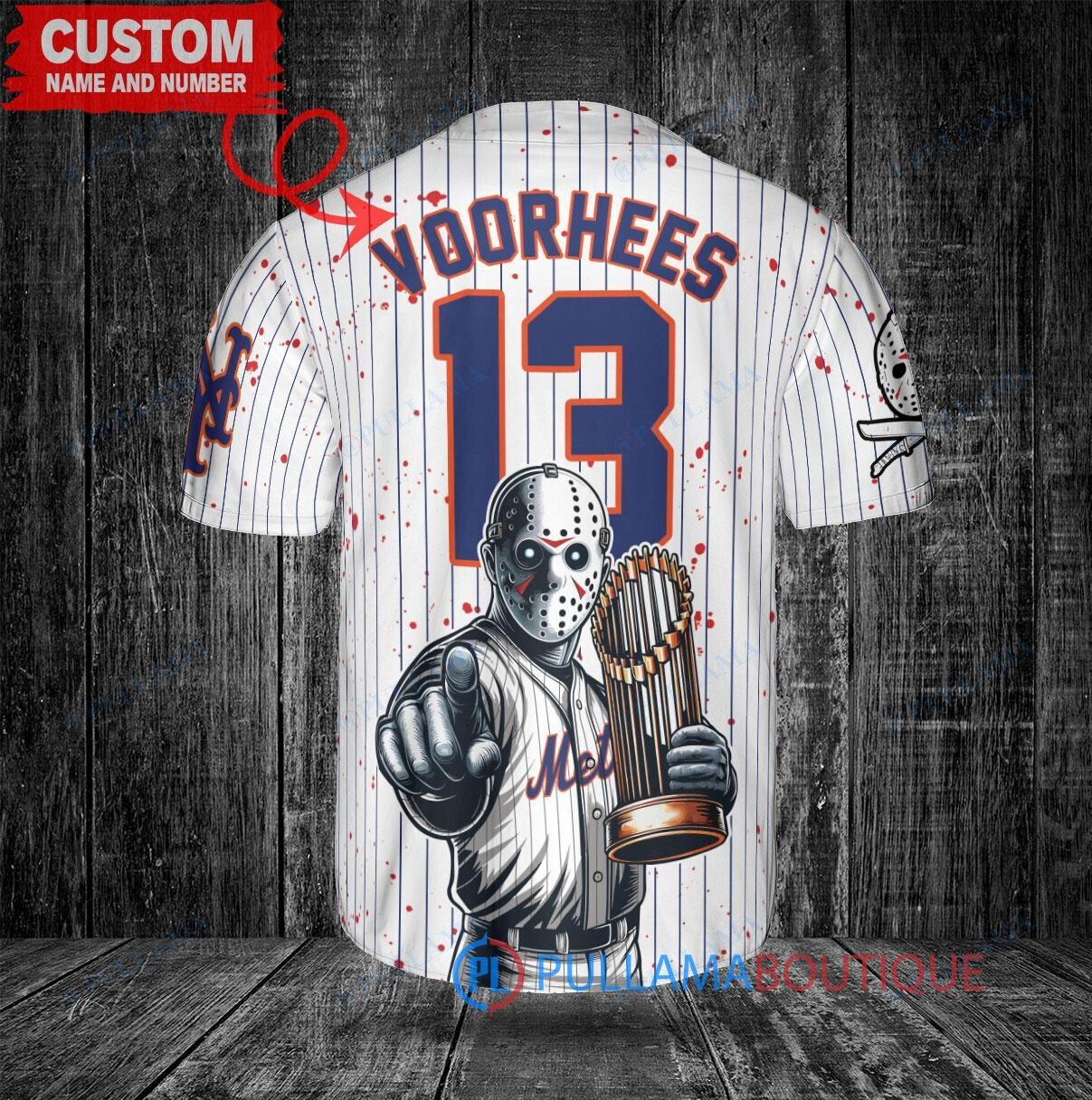 NY Yankees x Jason Voorhees Halloween World Series Trophy Baseball Jersey White