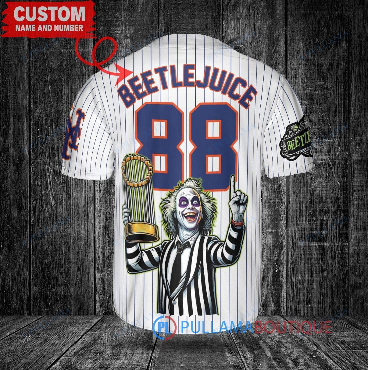 Boston Red Sox x Beetlejuice Halloween with World Series Trophy Custom Baseball Jersey Red