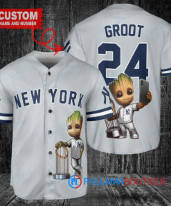 NY Yankees Baby Groot Marvel Guardians Of The Galaxy Baseball Jersey Gray