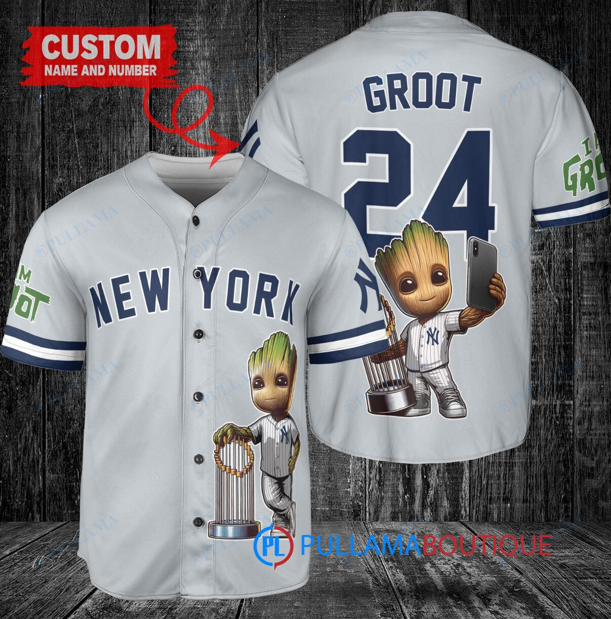 Detroit Tigers x Baby Groot Marvel Guardians Of The Galaxy with Trophy Custom Baseball Jersey Gray