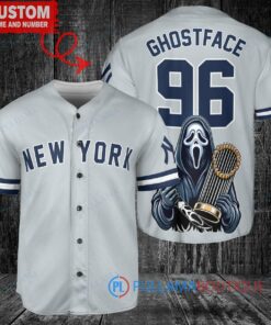 NY Yankees Ghostface Scream Halloween World Series Trophy Baseball Jersey Gray