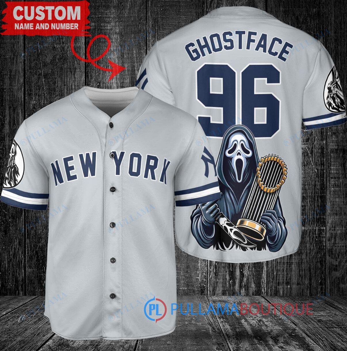 Atlanta Braves Ghostface Scream World Series Trophy Baseball Jersey Gray