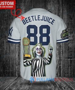 NY Yankees x Beetlejuice Halloween World Series Trophy Baseball Jersey Gray