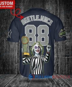 NY Yankees x Beetlejuice Halloween World Series Trophy Baseball Jersey Navy