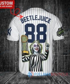 NY Yankees x Beetlejuice Halloween World Series Trophy Baseball Jersey White