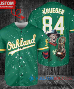 Oakland A’s Freddy Krueger Halloween World Series Trophy Baseball Jersey Green