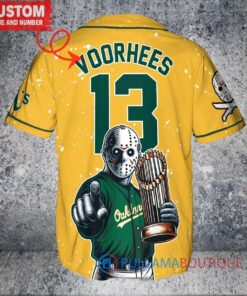 Oakland A’s Jason Voorhees Halloween World Series Trophy Baseball Jersey Gold