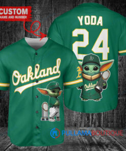 Oakland Athletics Baby Yoda Star Wars Mandalorian Trophy Baseball Jersey Green