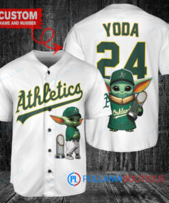 Oakland Athletics Baby Yoda Star Wars Mandalorian Trophy Baseball Jersey White