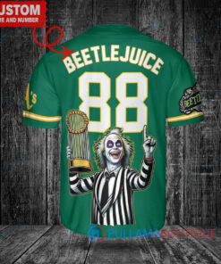 Oakland Athletics Beetlejuice Halloween World Series Trophy Baseball Jersey Green