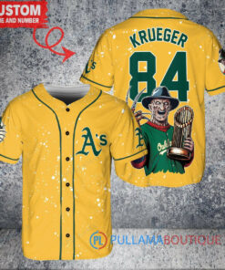 Oakland Athletics Freddy Krueger Halloween World Series Trophy Baseball Jersey Gold