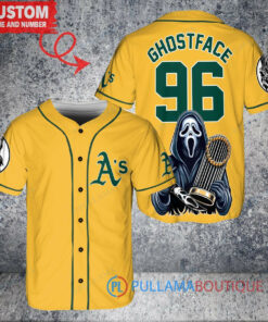 Oakland Athletics Ghostface Scream Halloween World Series Trophy Baseball Jersey Gold