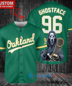 Oakland Athletics Ghostface Scream World Series Trophy Baseball Jersey Green