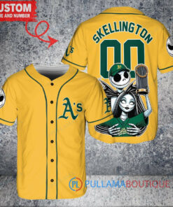 Oakland Athletics Jack Skellington Sally World Series Trophy Baseball Jersey Gold