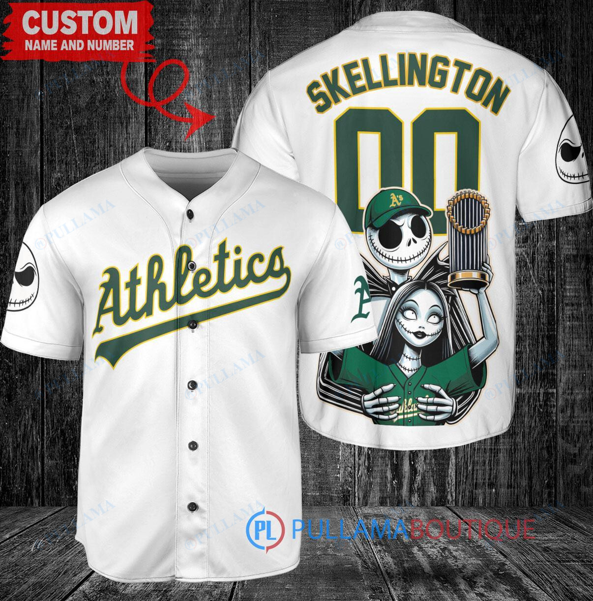 Boston Red Sox x Jack Skellington and Sally The Nightmare Before Christmas with World Series Trophy Custom Baseball Jersey Red