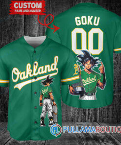 Oakland Athletics Son Goku Super Saiyan Dragon Ball Z Baseball Jersey Green V2