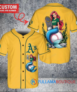 Oakland Athletics x Ariel Mermaid with Trophy Custom Baseball Jersey Gold