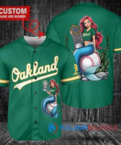 Oakland Athletics x Ariel Mermaid with Trophy Custom Baseball Jersey Green