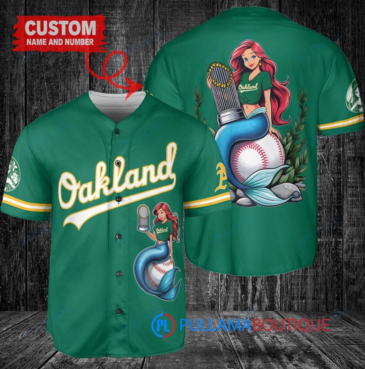 Oakland Athletics x Ariel Mermaid with Trophy Custom Baseball Jersey White