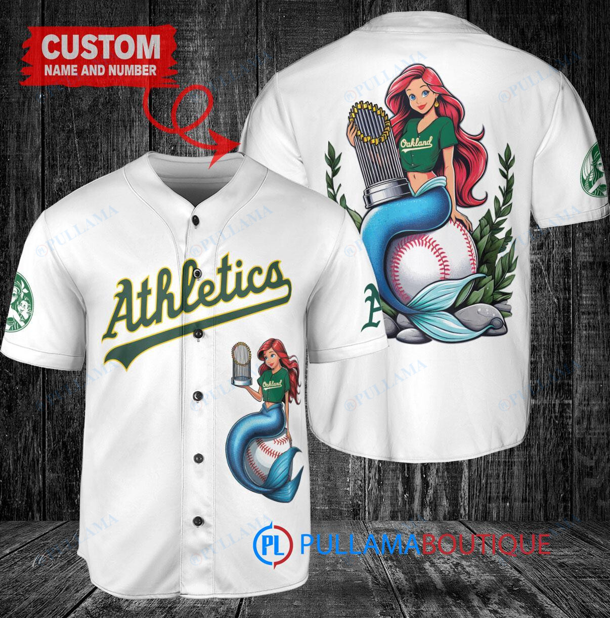 Oakland Athletics x Ariel Mermaid with Trophy Custom Baseball Jersey Green