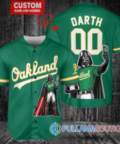 Oakland Athletics x Darth Vader Star Wars with Trophy Baseball Jersey Green