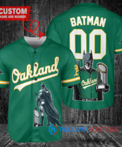 Oakland Athletics x DC Comics Batman The Dark Knight with Trophy Custom Baseball Jersey Green