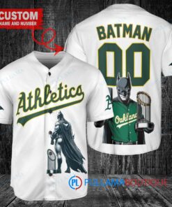 Oakland Athletics x DC Comics Batman The Dark Knight with Trophy Custom Baseball Jersey White