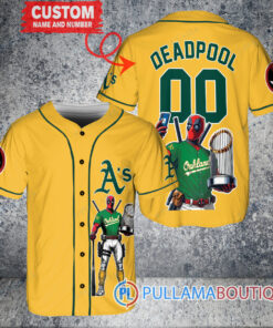 Oakland Athletics x Deadpool with Trophy Baseball Jersey Gold