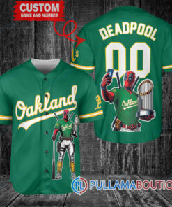 Oakland Athletics x Deadpool with Trophy Baseball Jersey Green