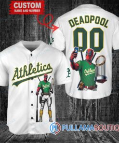 Oakland Athletics x Deadpool with Trophy Baseball Jersey White