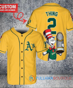 Oakland Athletics x Dr Seuss with World Series Trophy Custom Baseball Jersey Gold