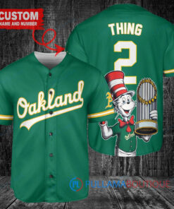 Oakland Athletics x Dr Seuss with World Series Trophy Custom Baseball Jersey Green