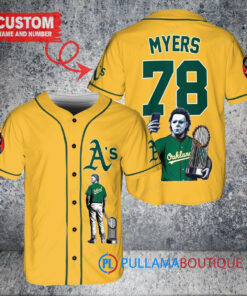 Oakland Athletics x Halloween Michael Myers with Trophy Custom Baseball Jersey Gold