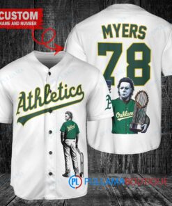 Oakland Athletics x Halloween Michael Myers with Trophy Custom Baseball Jersey White