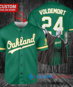 Oakland Athletics x Lord Voldemort Harry Potter with Trophy Custom Baseball Jersey Green