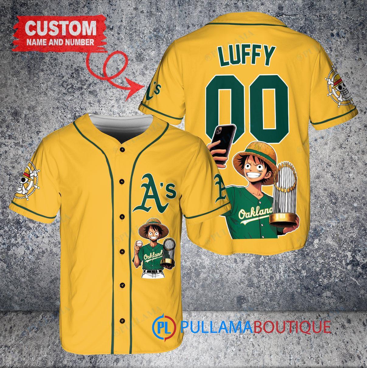 Chicago Cubs x Luffy One Piece with Trophy Custom Baseball Jersey Navy