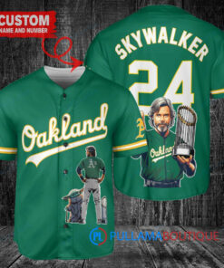 Oakland Athletics x Luke Skywalker Star Wars with Trophy Custom Baseball Jersey Green