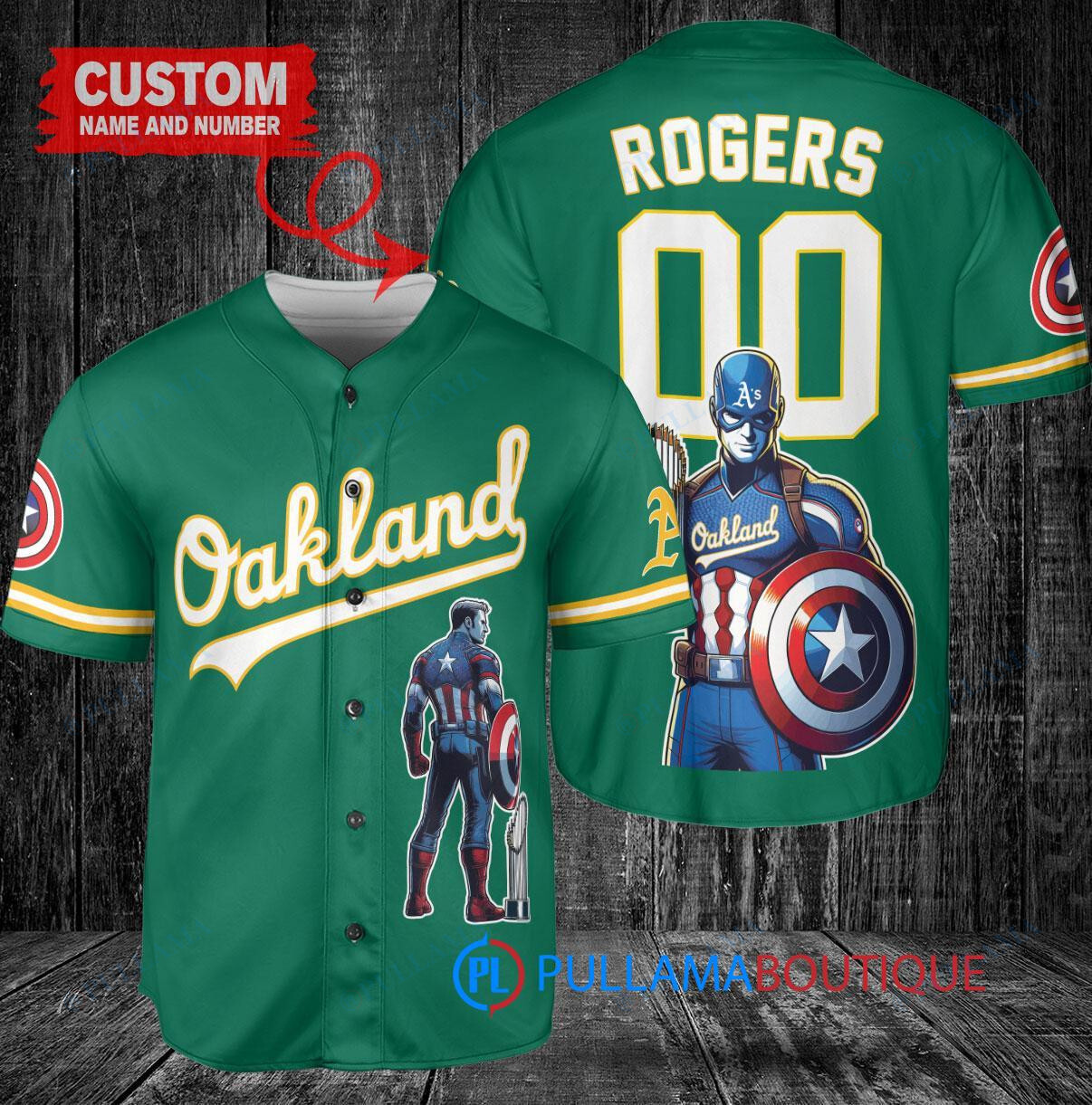 Oakland Athletics x Marvel Captain America Steve Rogers with Trophy Custom Baseball Jersey White