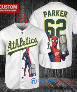 Oakland Athletics x Marvel Spiderman with Trophy Custom Baseball Jersey White